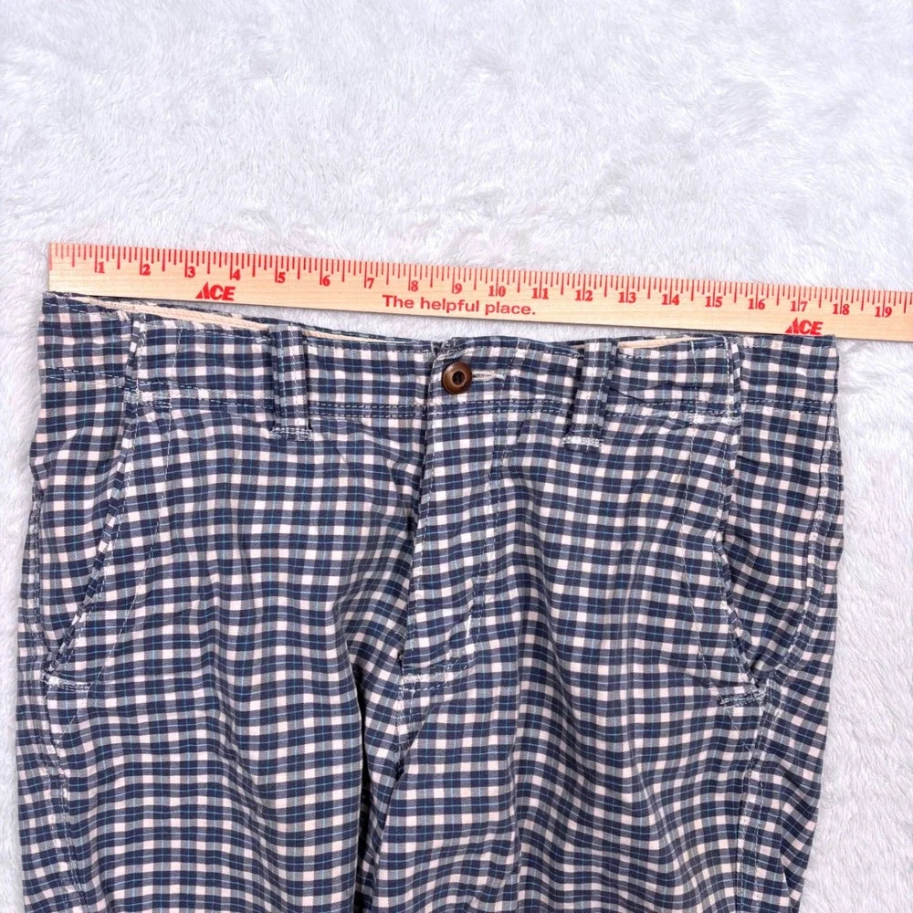 Y2K Hollister Button Fly Chino Shorts Mens 32 Blue Gingham Check Coastal Seagull